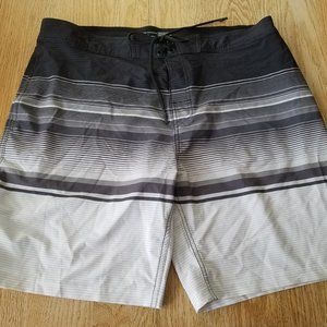 No Boundaries Men's Sz 36 x 8 Swim Trunks Black Gray Striped Shorts